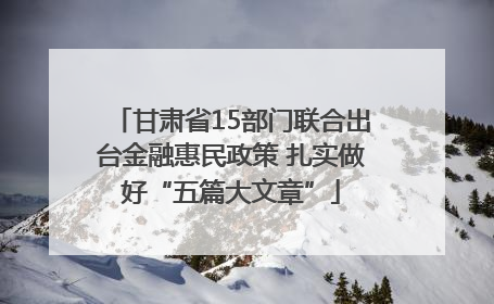 甘肃省15部门联合出台金融惠民政策 扎实做好“五篇大文章”