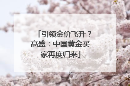 引领金价飞升？高盛：中国黄金买家再度归来